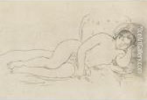 Femme Nue Couchee - Tournee A Droite Oil Painting - Pierre Auguste Renoir
