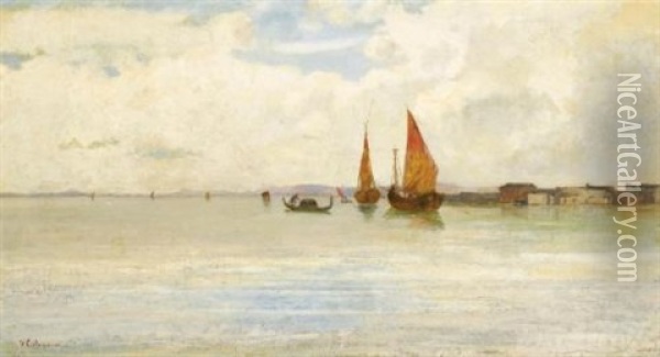 On The Lagoon, Venice Oil Painting - Vincenzo Cabianca