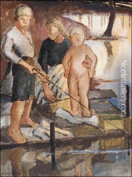 Perheidylli Oil Painting - Alvar Cawen