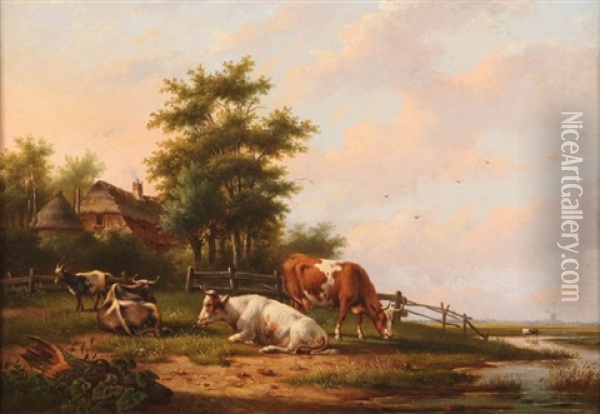 Koeien In De Wei Oil Painting - Gerardus Hendriks