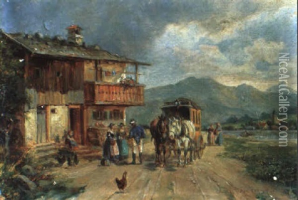 Ankunft Der Postkutsche Oil Painting - Ludwig Mueller-Cornelius