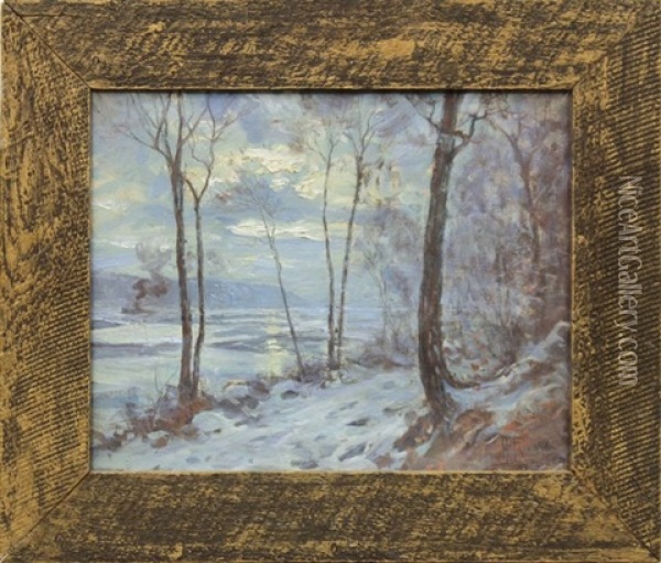 Snowy Connecticut Coast Oil Painting - Hal Robinson