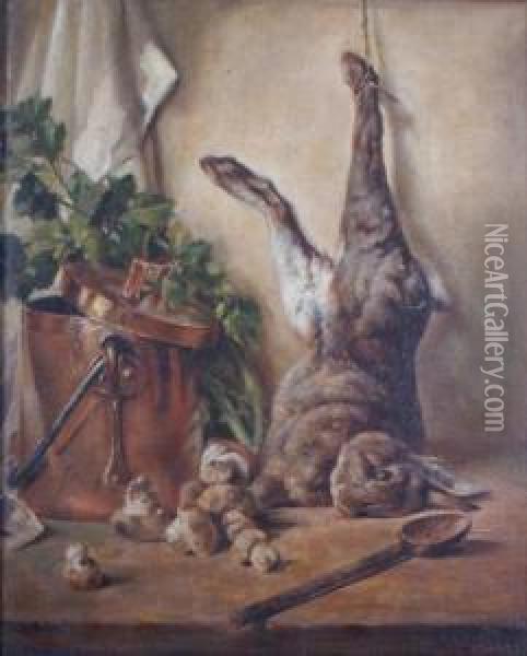 Nature Morte Au Lapin Et A La Marmite En Cuivre Oil Painting - G. Perier
