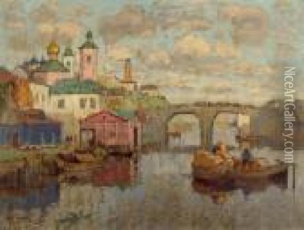 River Landscape. Oil Painting - Konstantin Ivanovich Gorbatov
