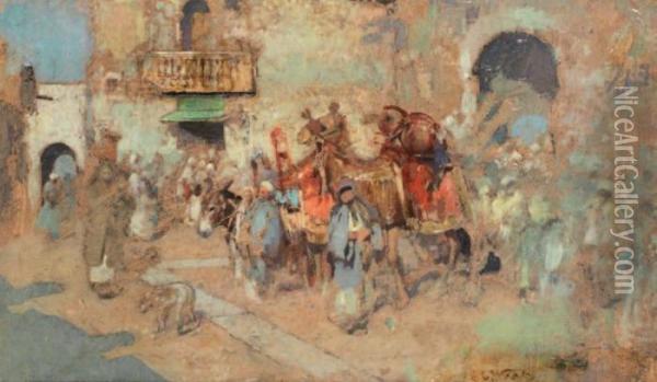 Foule Dans Une Rue Du Caire Oil Painting - Edwin Lord Weeks