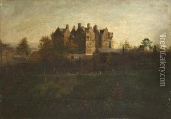 A View Of Monkstown Castle With Figures In The Foreground Oil Painting - Samuel Uvedale