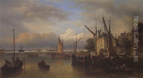 Hollandischer Hafen Oil Painting - Elias Pieter van Bommel