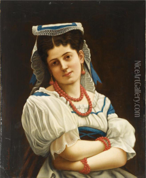 A Portrait Of An Italian Beauty Oil Painting - Carl De Calzada