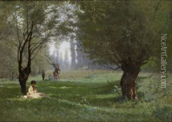 Femme Dans Un Parc Oil Painting - Augustin Pierre Bienvenue Chenu
