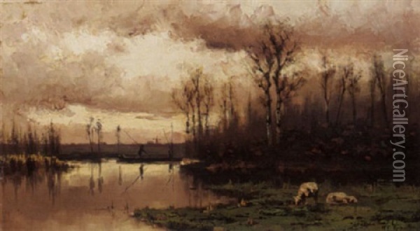 Sheep Grazing Near The Water Oil Painting - Willem Cornelis Rip