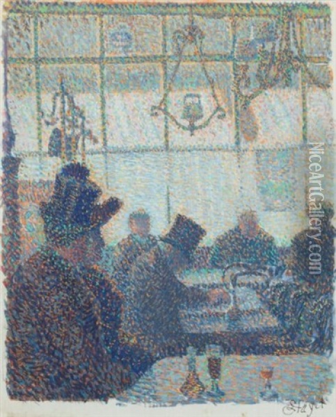 Au Cafe, 1887-88 Oil Painting - Louis Hayet