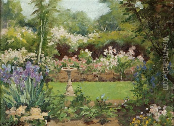 Garden Oil Painting - William C. Adam