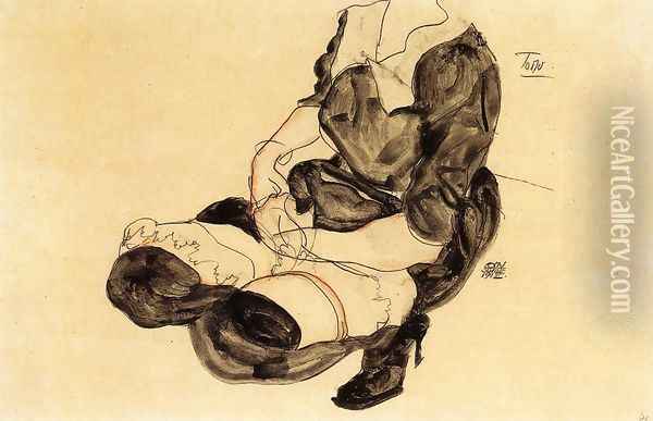Female Torso Squatting Oil Painting - Egon Schiele