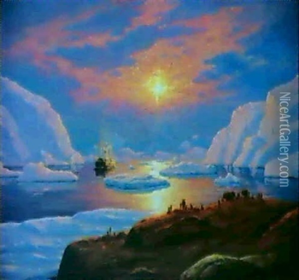 Indesejling I En Gronlandsk Fjord Oil Painting - Emanuel A. Petersen