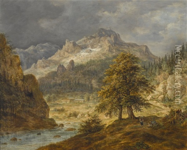 Gebirgslandschaft Bei Berchtesgaden Oil Painting - Johann Jakob Dorner the Younger