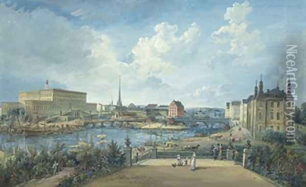 View of Stockholm from the Fersen Terrace with the Palace Makalos Oil Painting - Elias Martin