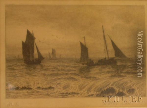 Dories In The Surf Oil Painting - David Law