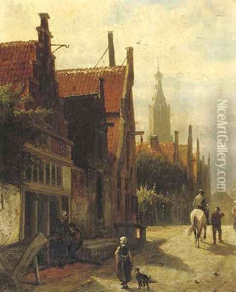 Townspeople on the Vijzelstraat, Enkhuizen Oil Painting - Cornelis Springer