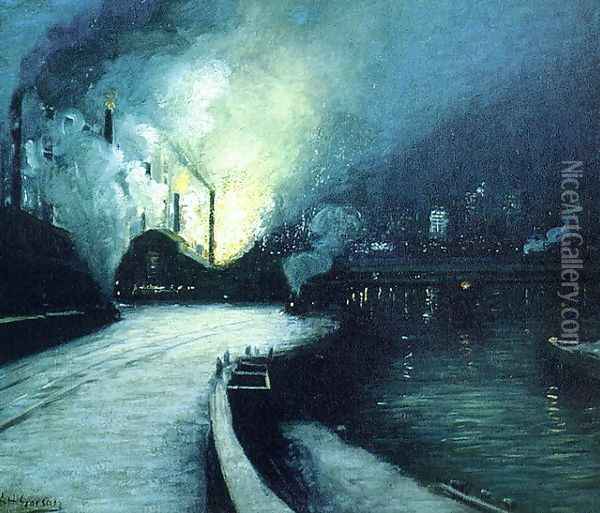 Industrial Scene, Pittsburgh 1928 Oil Painting - Aaron Harry Gorson