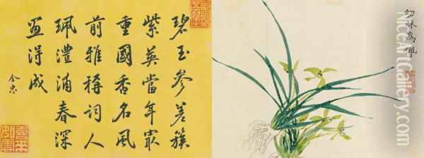 Leaf 6a and 6b, from Master Shen Fengchis Orchid Manual, Vol. II, 1882 Oil Painting - Zhenlin Shen