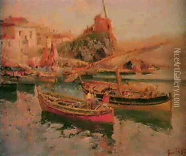 Barcas De Pescadores Oil Painting - Francisco Hernandez Monjo