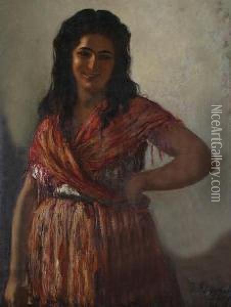 A Spanish Girl. Oil Painting - Jules James Rougeron