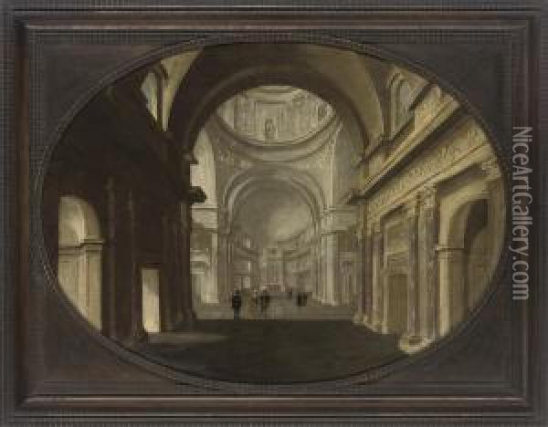 The Interior Of Il Gesu, Rome, With Elegant Figuresconversing Oil Painting - Hans Juriaensz. Van Baden