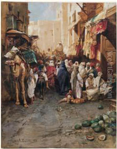 Rue Animee, 1878 Oil Painting - Alberto Pasini