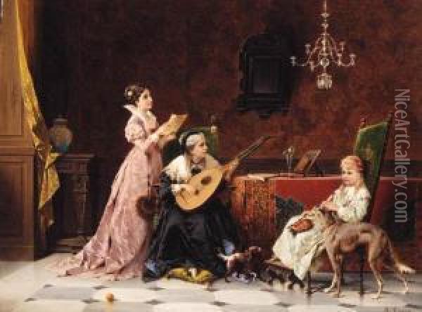 Scene De Musique Oil Painting - Luigi Crosio