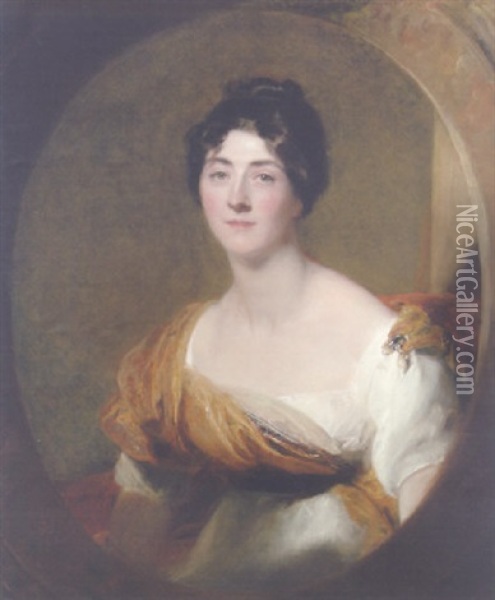 Portrait Of Lucy Meredith In A White Dress With A Paisley Sash Oil Painting - Thomas Lawrence
