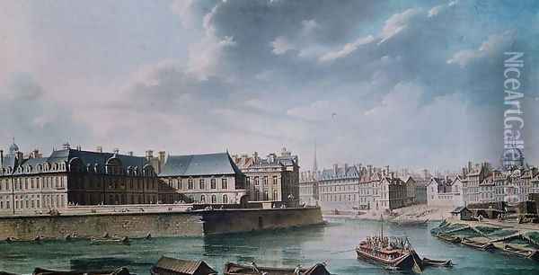 The Ile Saint-Louis and the Hotel de Bretonvilliers in 1757 Oil Painting - Nicolas Raguenet