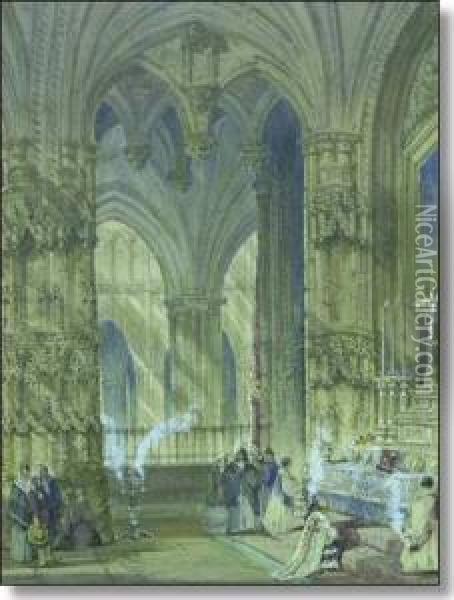 Cathedral Interior With Clergy And Other Figures Oil Painting - Samuel Read