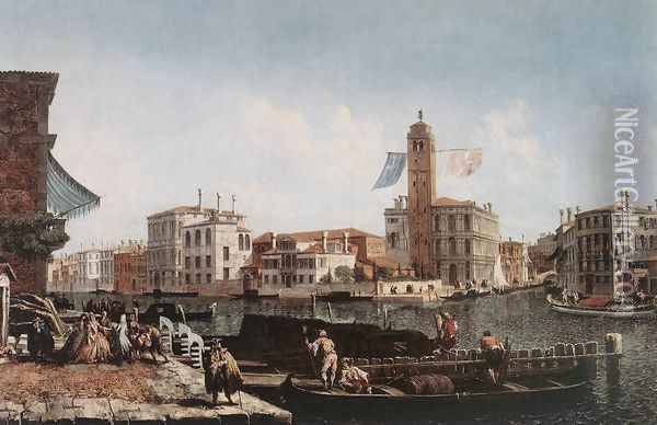 The Grand Canal with the Fishmarket c. 1740 Oil Painting - Michele Marieschi
