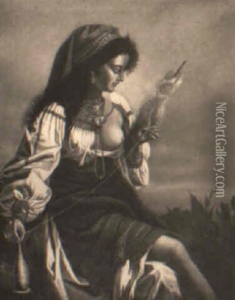 Gypsy Woman Spinning Oil Painting - Josef Bueche