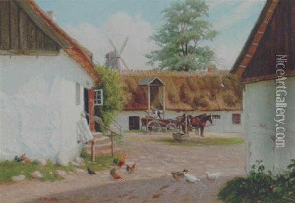 Blabaeks Vandmollegard Ved Faxe Oil Painting - Hans Hilsoe