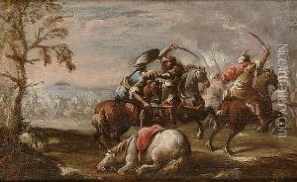A Cavalry Charge; And A Cavalry Skirmish Oil Painting - Ciccio Graziani