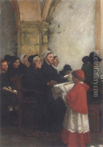 Taking Communion Oil Painting - Pascal Adolphe Jean Dagnan-Bouveret
