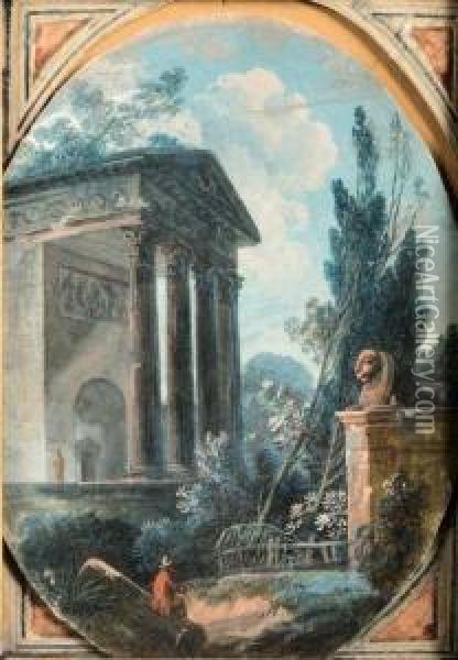 Paysage Au Sphinx Et Promeneurs Oil Painting - Louis-Gabriel Moreau the Elder