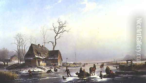 Figures on a Frozen River Oil Painting - Louis Smets