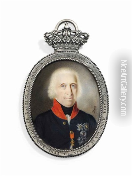 Ferdinand Iv (1751-1825), King Of Naples And The Two-sicilies, In Blue Coat With Red Collar, Wearing The Breast-star Of The Royal Neapolitan Order Of St. Januarius Oil Painting - Nicolas-Francois Dun