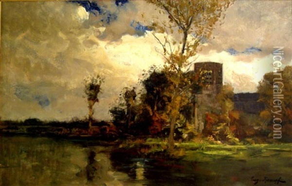 Herbstliche Landschaft Bei Zons Oil Painting - Eugen Kampf