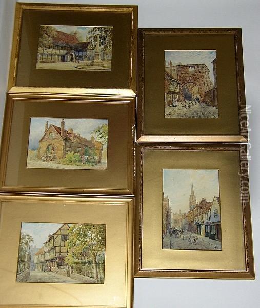 'priory Row - Looking Towards Butcher Row'; 'trinity Churchyard'; Drapers Hall; The Old Grammar School; St Mary's Hall Oil Painting - Herbert Edward Cox
