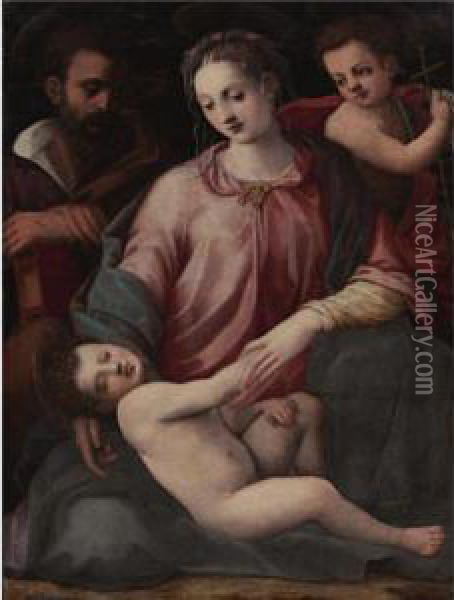 Holy Family With The Young Saint John The Baptist Oil Painting - Michele di Ridolfo del Ghirlandaio (see Tosini)