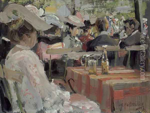 A Garden Restaurant Oil Painting - August Heitmuller