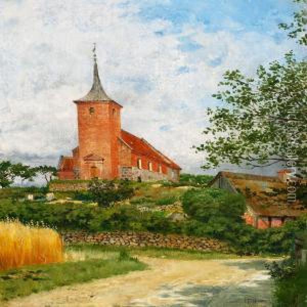 Hvilsager Church Oil Painting - Josef Theodor Hansen