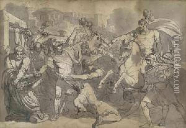 Marcus Furius Camillus Liberating Rome From The Gauls Oil Painting - Bartolomeo Pinelli
