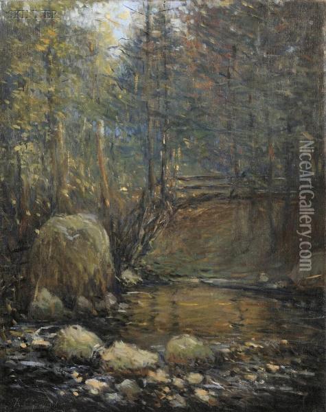 Woodland Stream Oil Painting - Arthur C. Goodwin