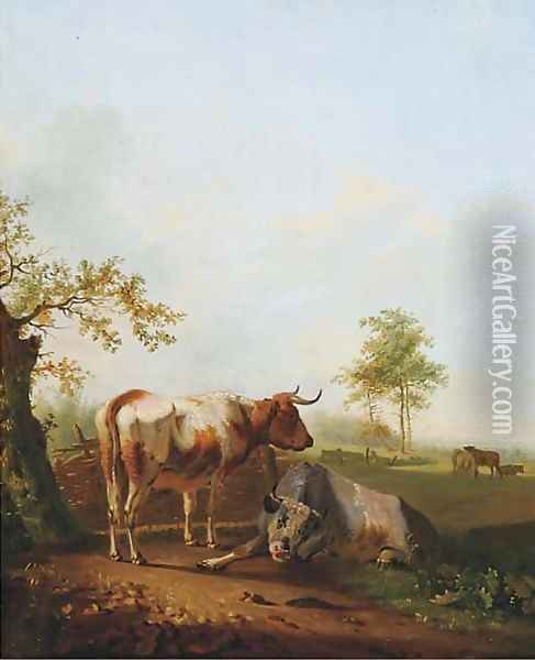 Cattle in a meadow 2 Oil Painting - Pieter Gerardus Van Os