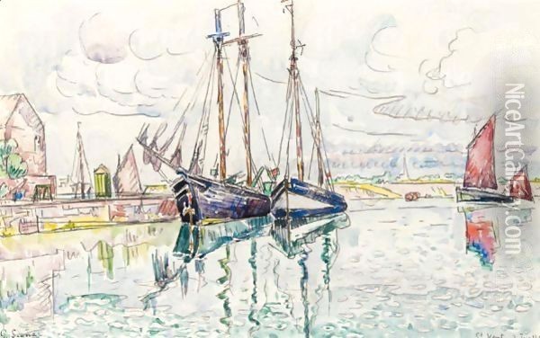 Voiliers Au Port De Saint Vaast La Hougue Oil Painting - Paul Signac