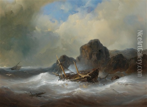 Shipwreck Off A Rocky Coast Oil Painting - Abraham Hulk the Elder